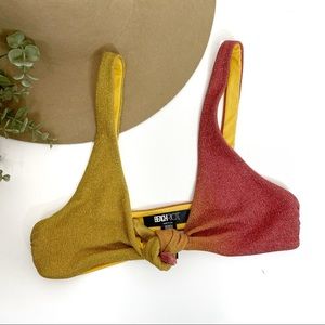 BEACH RIOT• yellow to red ombré metallic triangle bikini top
